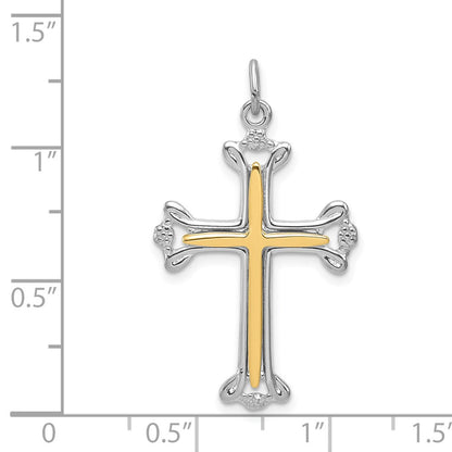 Sterlingsilber Rhodiniert Poliert Vermeil Knospend Kreuz Anhänger
