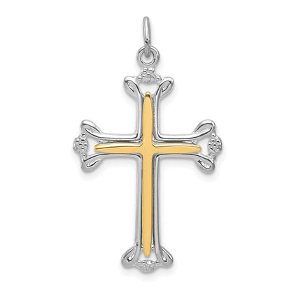 Sterlingsilber Rhodiniert Poliert Vermeil Knospend Kreuz Anhänger