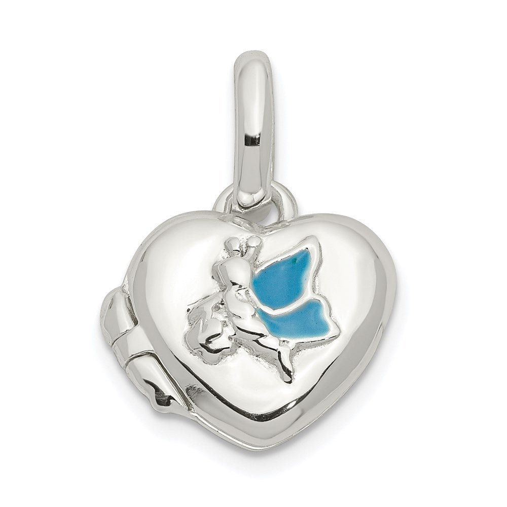 Sterlingsilber Blau Emaille Schmetterling Herz Medaillon