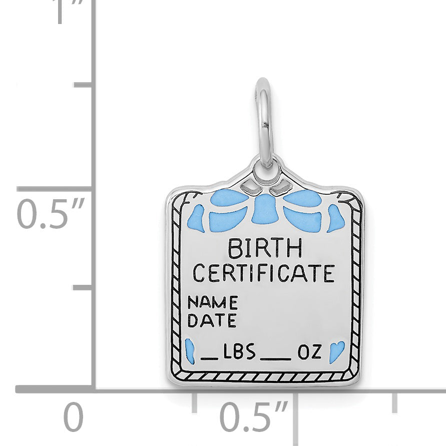 Sterlingsilber Rhodiniert Blau Birth Certificate Poliert Charm