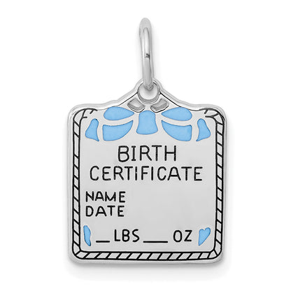 Sterlingsilber Rhodiniert Blau Birth Certificate Poliert Charm