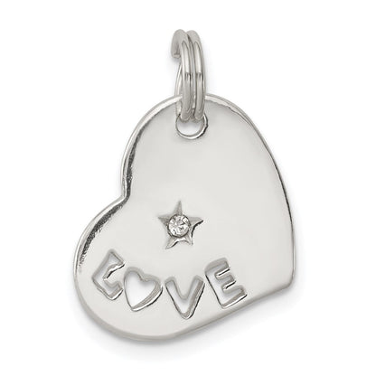 Sterlingsilber Poliert Liebe Zirkonia Herz Charm