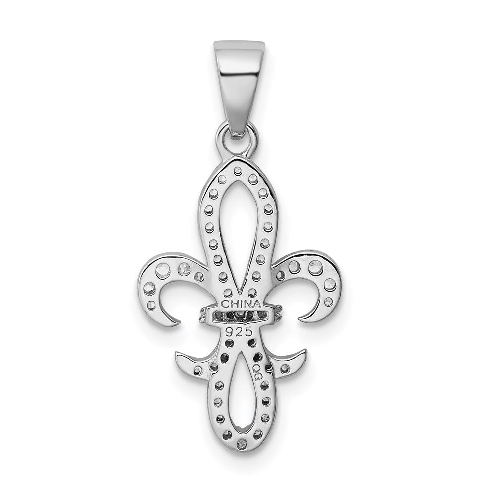 Sterlingsilber Rhodiniert Zirkonia Fleur De Lis Anhänger