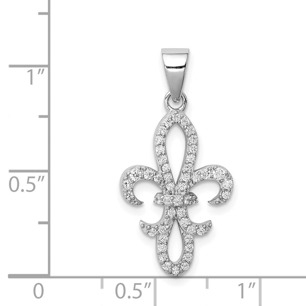 Sterlingsilber Rhodiniert Zirkonia Fleur De Lis Anhänger