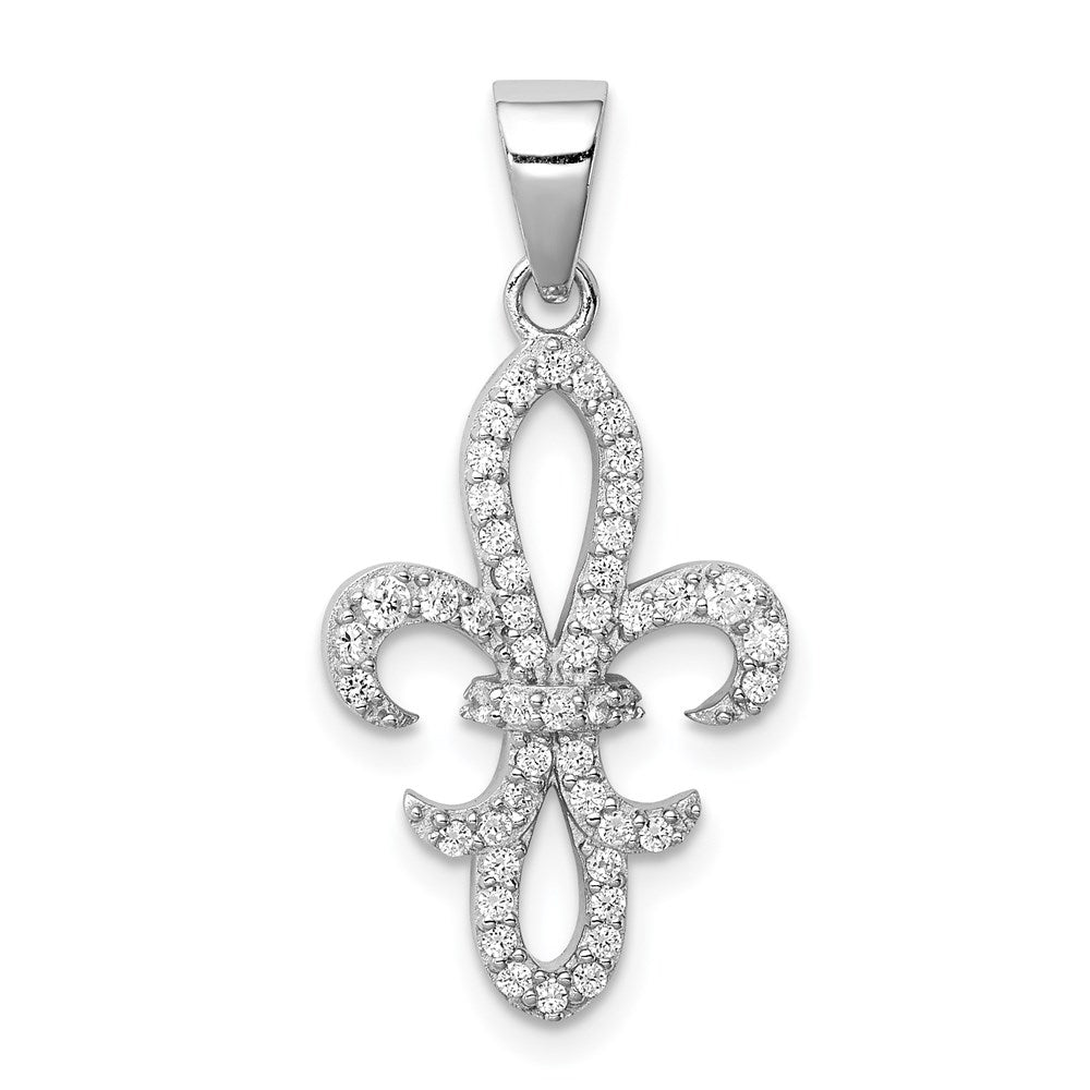 Sterlingsilber Rhodiniert Zirkonia Fleur De Lis Anhänger