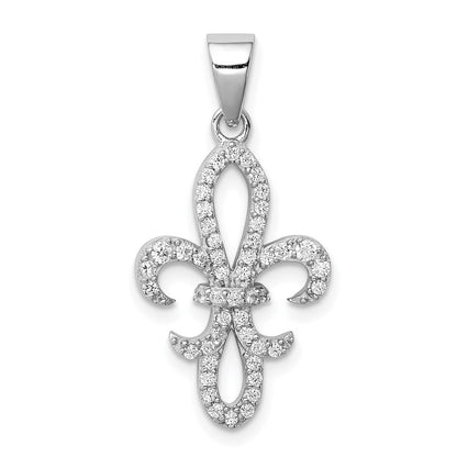Sterlingsilber Rhodiniert Zirkonia Fleur De Lis Anhänger