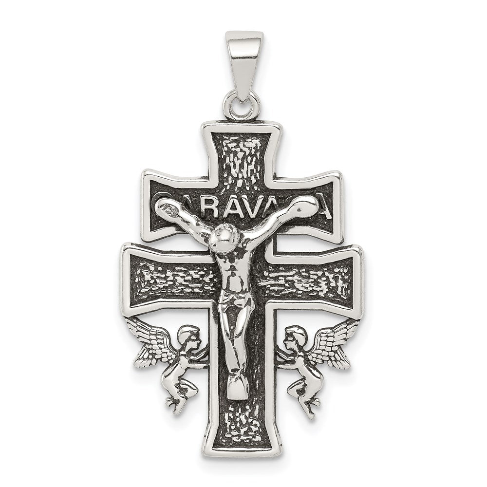 Sterlingsilber Antikisiert Mini Caravaca Kruzifix Anhänger