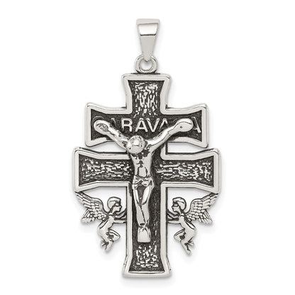 Sterlingsilber Antikisiert Mini Caravaca Kruzifix Anhänger
