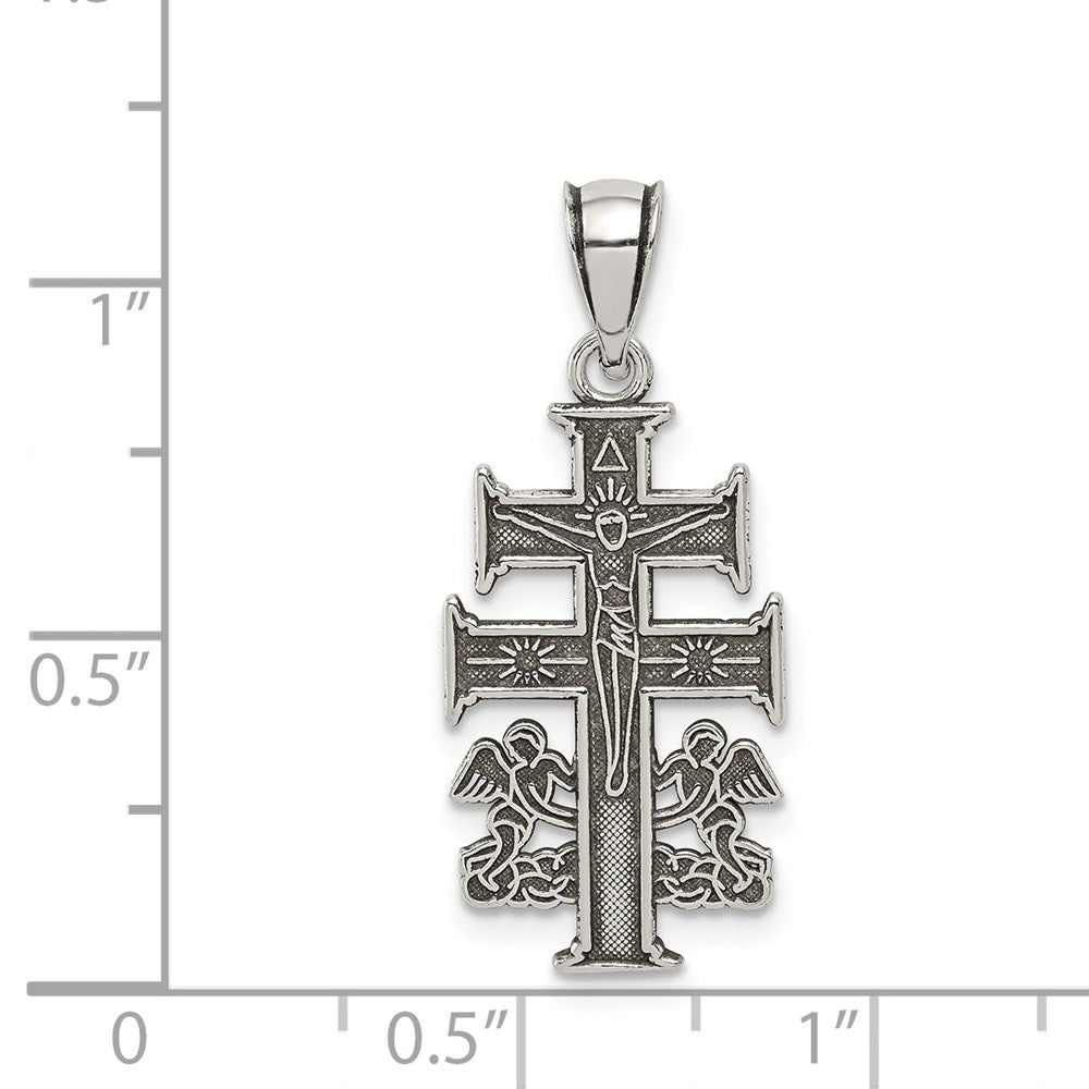Sterlingsilber Antikisiert Caravaca Doppelt Kreuz mit Angels Kruzifix Anhänger