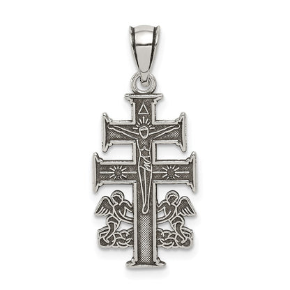 Sterlingsilber Antikisiert Caravaca Doppelt Kreuz mit Angels Kruzifix Anhänger