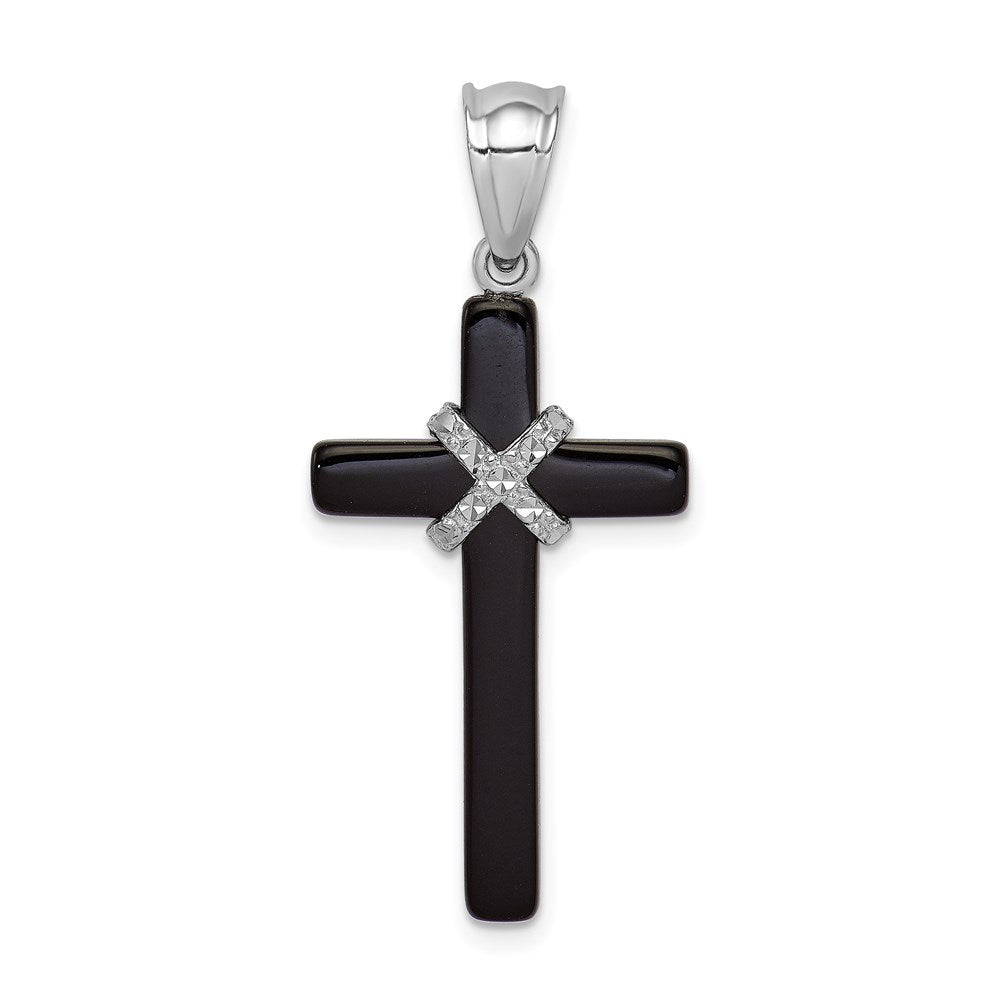 Sterlingsilber Rhodiniert Onyx Kreuz Anhänger