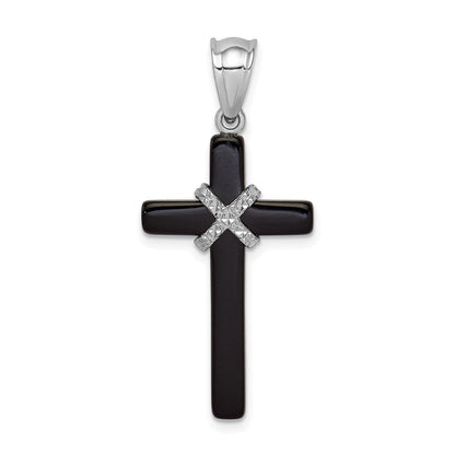 Sterlingsilber Rhodiniert Onyx Kreuz Anhänger