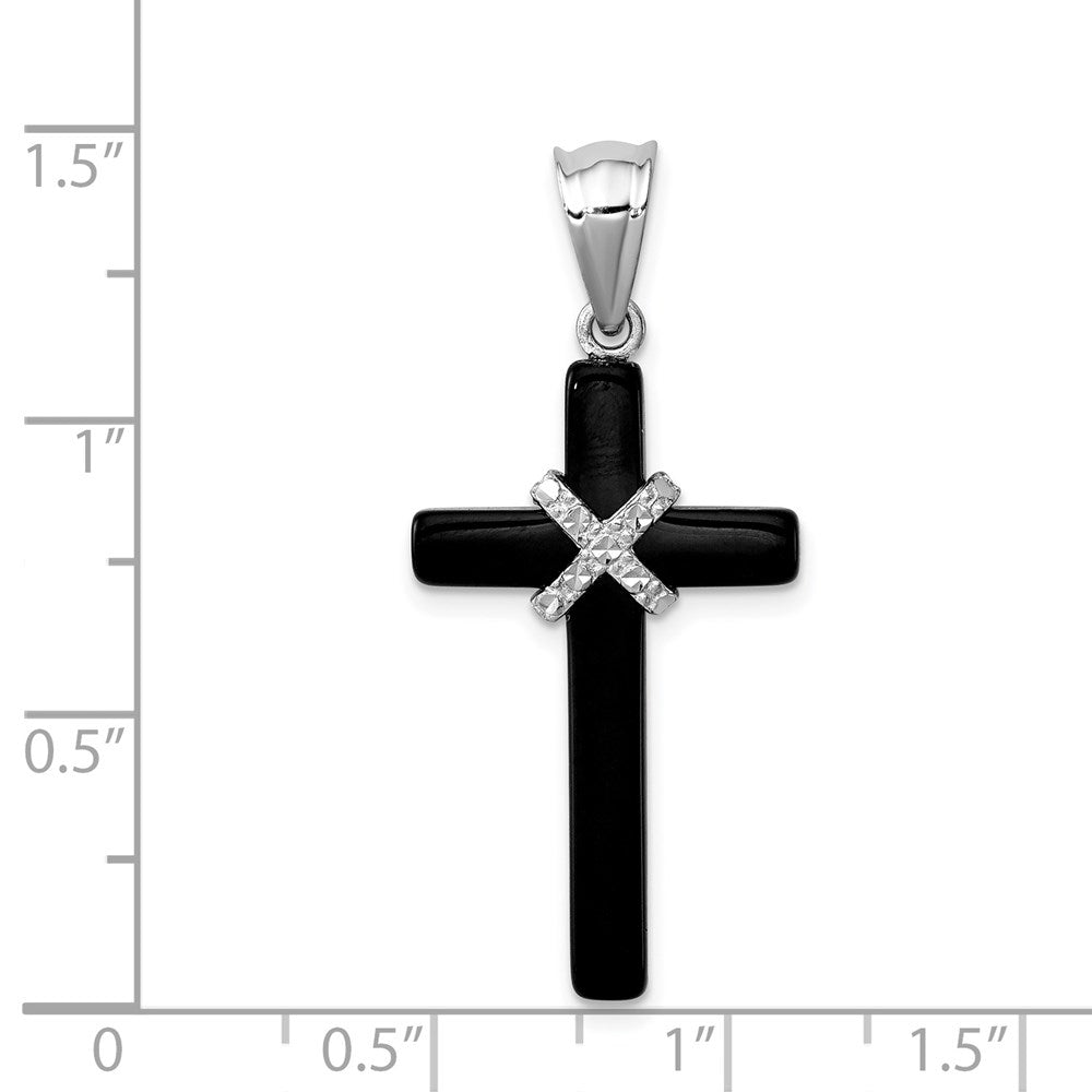 Sterlingsilber Rhodiniert Onyx Kreuz Anhänger