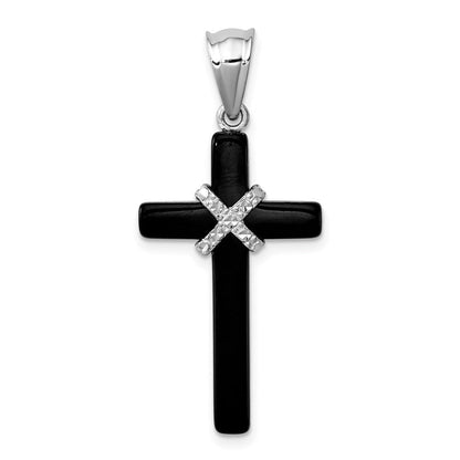 Sterlingsilber Rhodiniert Onyx Kreuz Anhänger