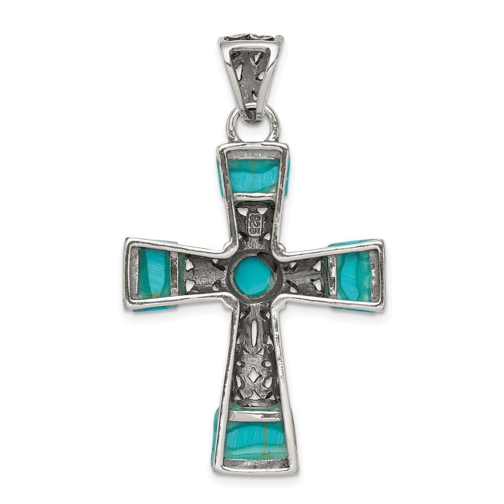 Sterlingsilber Synthetisch Türkis Antikisiert Kreuz Anhänger