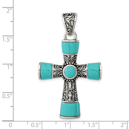 Sterlingsilber Synthetisch Türkis Antikisiert Kreuz Anhänger