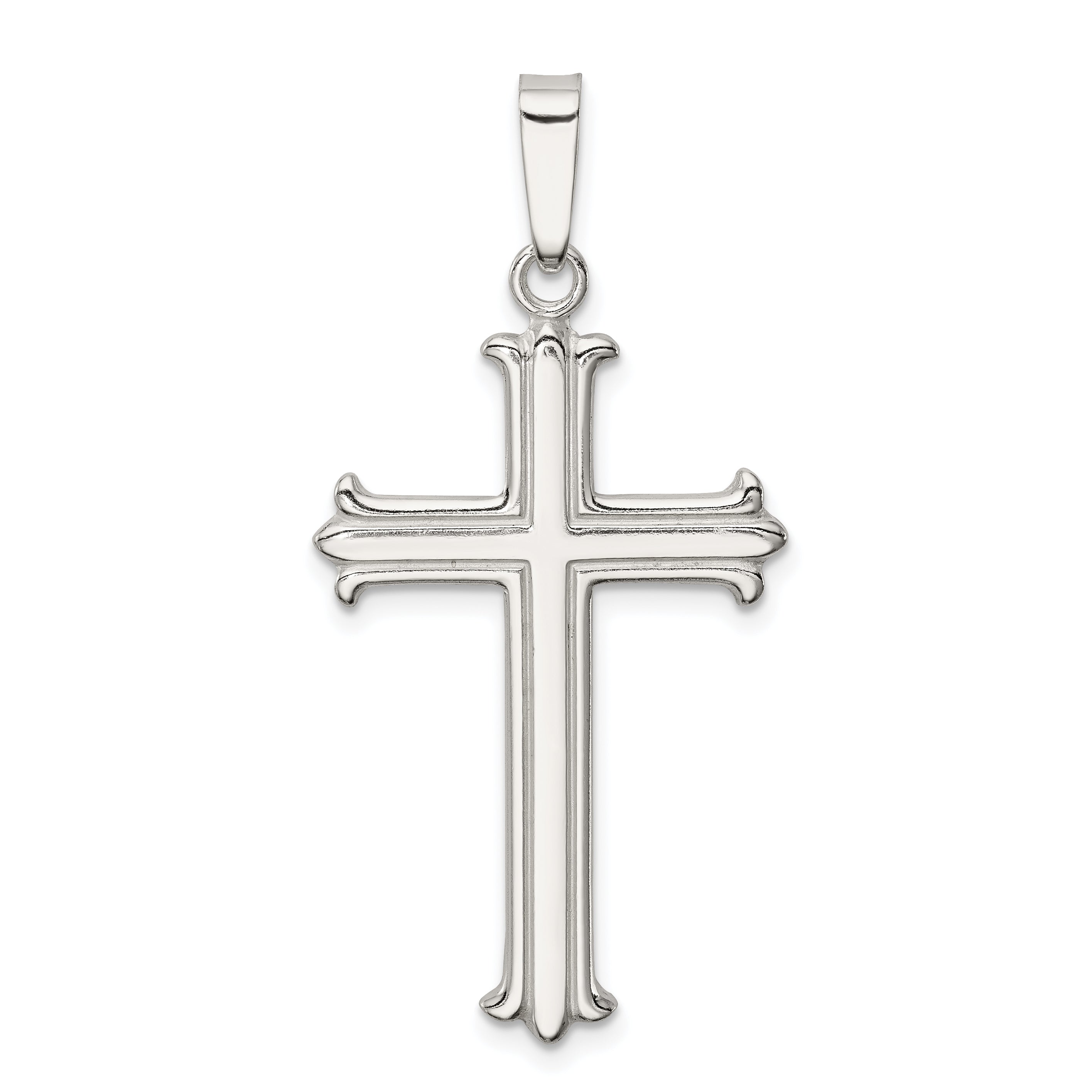 Sterlingsilber Poliert Fleur De Lis Kreuz Anhänger
