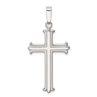Sterlingsilber Poliert Fleur De Lis Kreuz Anhänger
