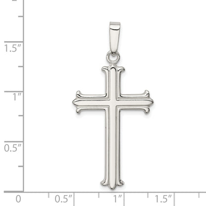 Sterlingsilber Poliert Fleur De Lis Kreuz Anhänger
