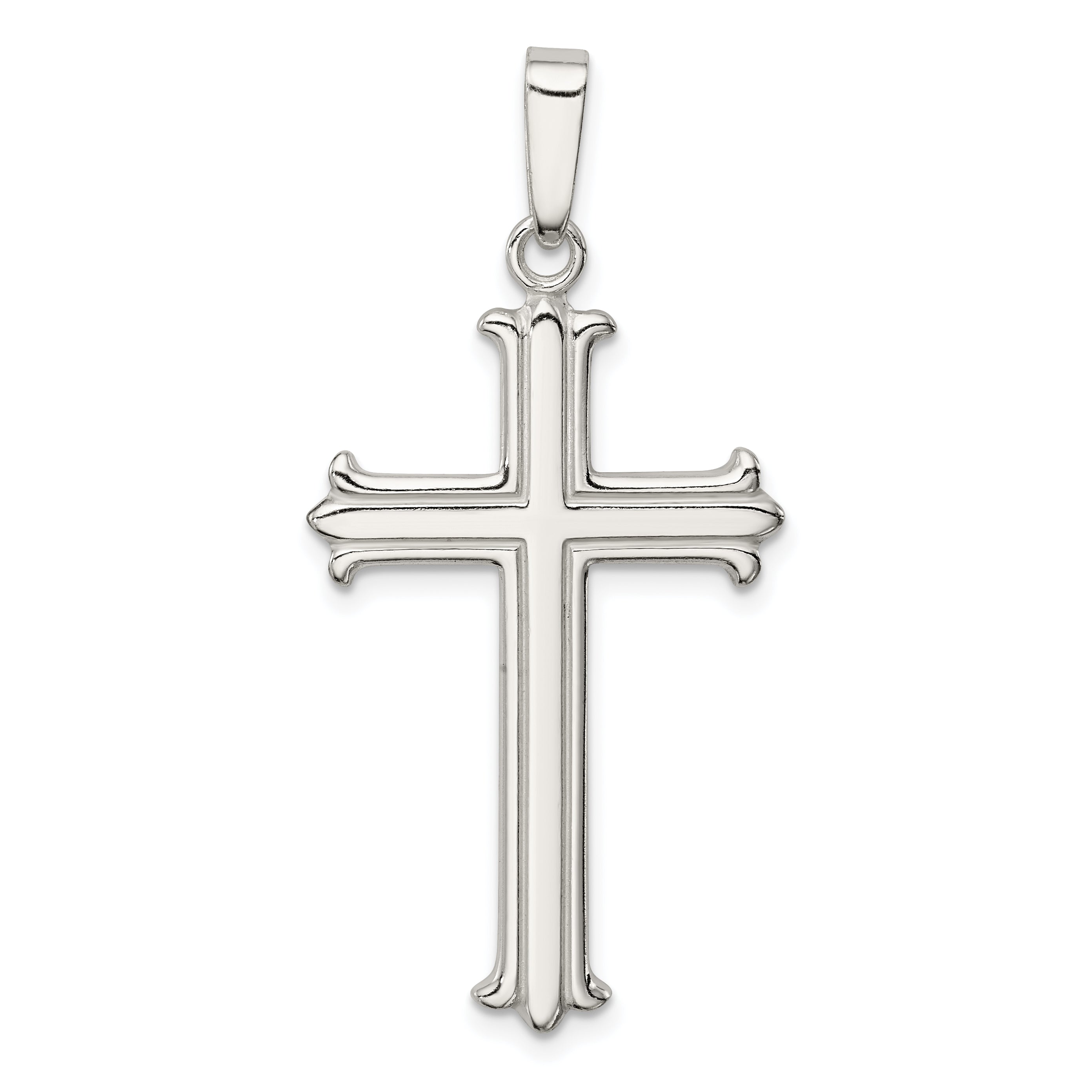 Sterlingsilber Poliert Fleur De Lis Kreuz Anhänger