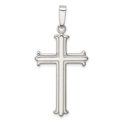 Sterlingsilber Poliert Fleur De Lis Kreuz Anhänger