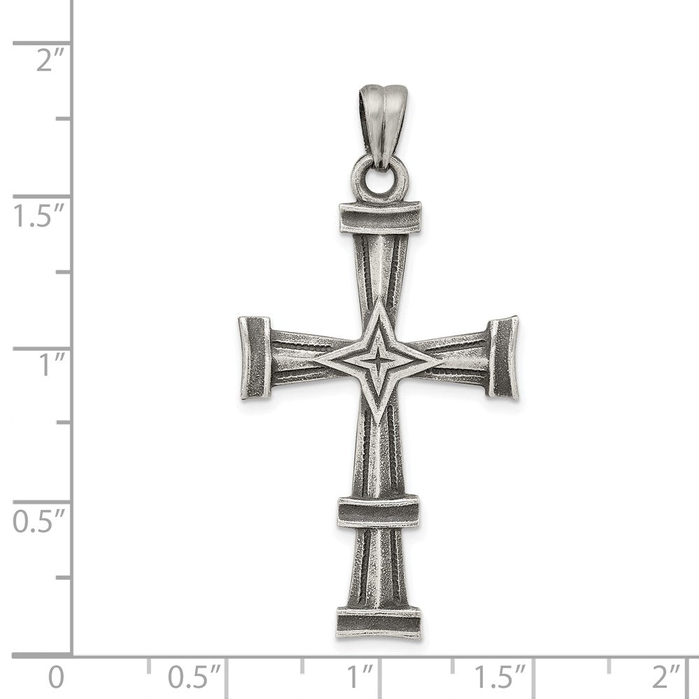 Sterlingsilber Antikisiert, Poliert und Gebürstet Lateinisch Kreuz Anhänger