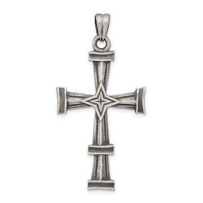 Sterlingsilber Antikisiert, Poliert und Gebürstet Lateinisch Kreuz Anhänger