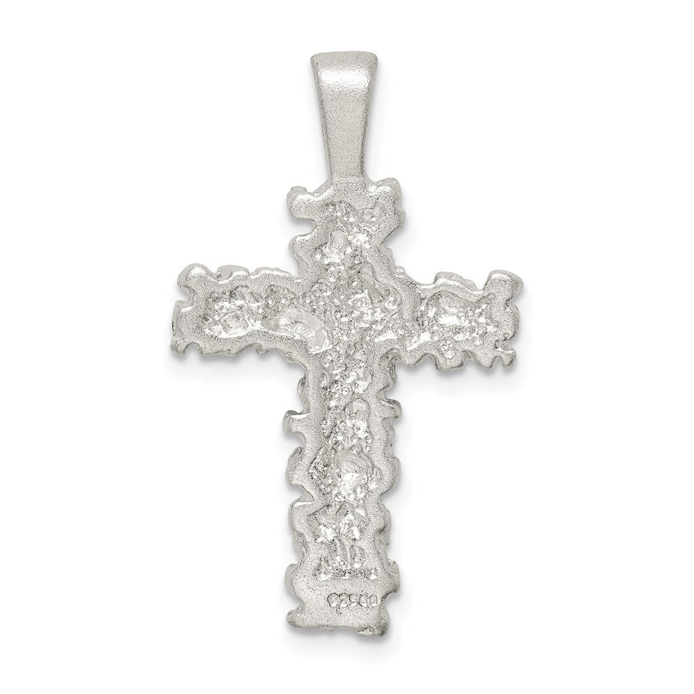 Sterlingsilber Satiniert Finish Diamantiert Kreuz Anhänger