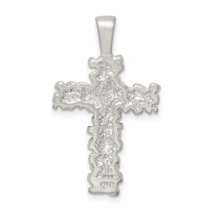 Sterlingsilber Satiniert Finish Diamantiert Kreuz Anhänger