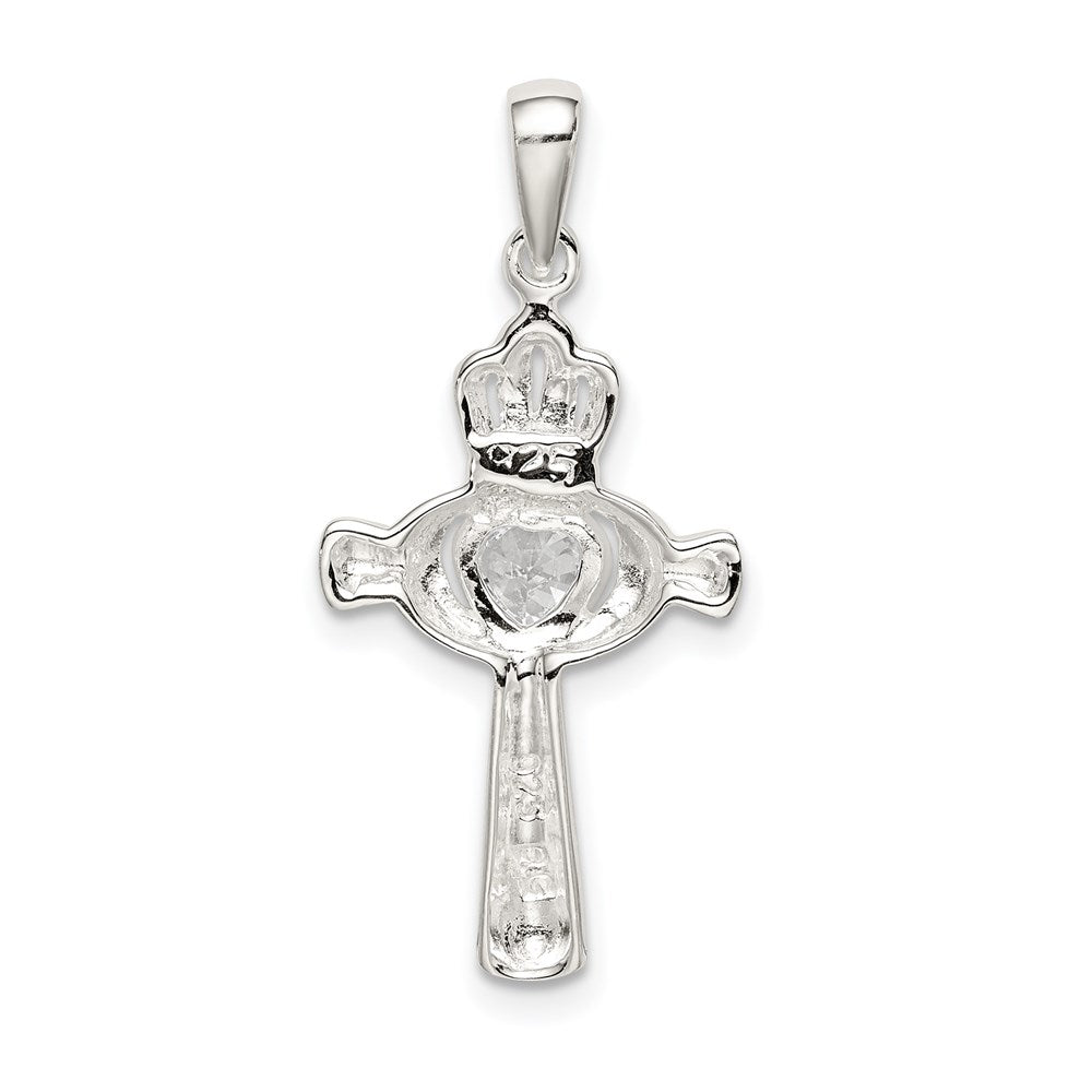 Sterlingsilber Zirkonia Herz Claddagh Kreuz Anhänger
