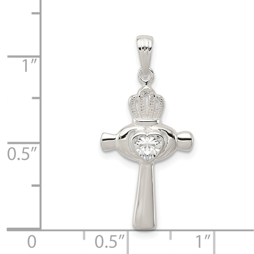 Sterlingsilber Zirkonia Herz Claddagh Kreuz Anhänger