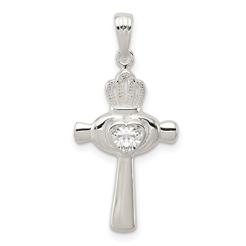 Sterlingsilber Zirkonia Herz Claddagh Kreuz Anhänger