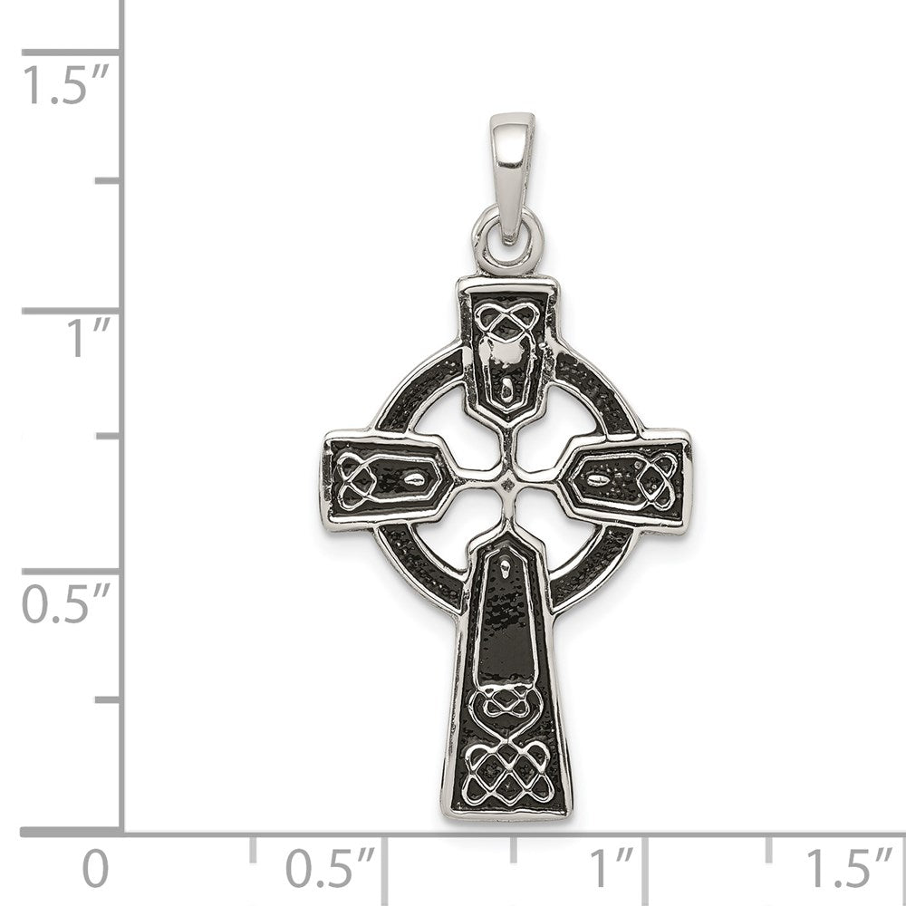 Sterlingsilber Poliert und Antikisiert Keltisch Kreuz Anhänger