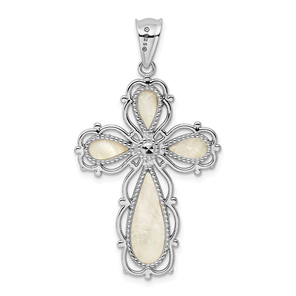 Sterlingsilber Rhodiniert Perlmutt Kreuz Anhänger
