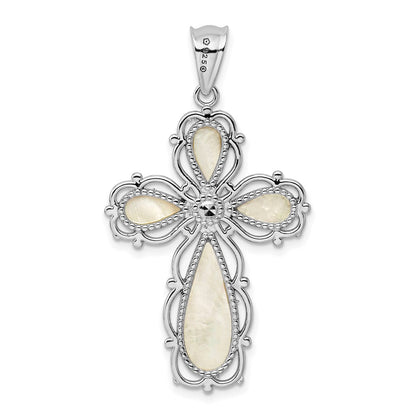 Sterlingsilber Rhodiniert Perlmutt Kreuz Anhänger