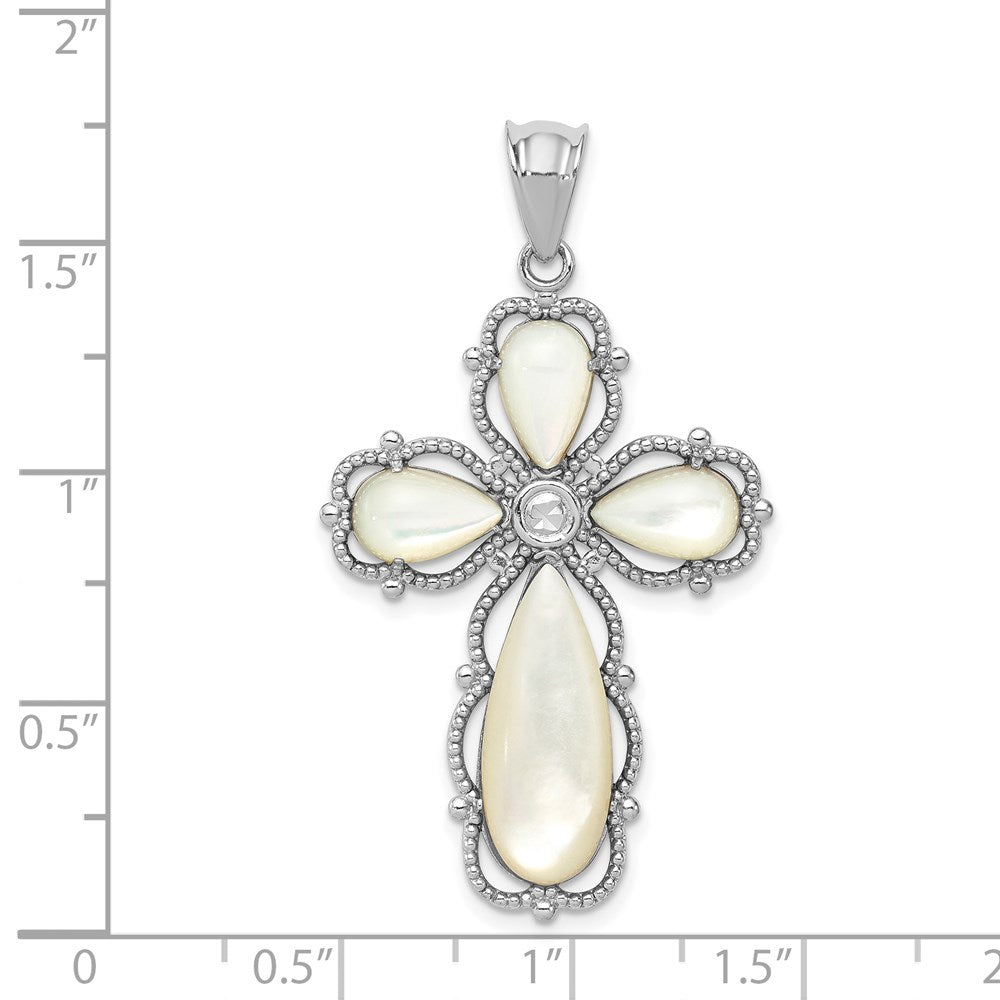 Sterlingsilber Rhodiniert Perlmutt Kreuz Anhänger