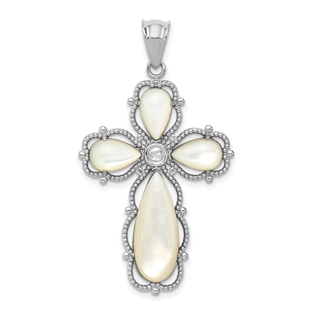 Sterlingsilber Rhodiniert Perlmutt Kreuz Anhänger