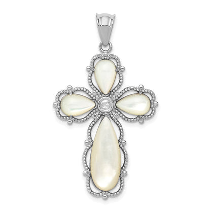 Sterlingsilber Rhodiniert Perlmutt Kreuz Anhänger