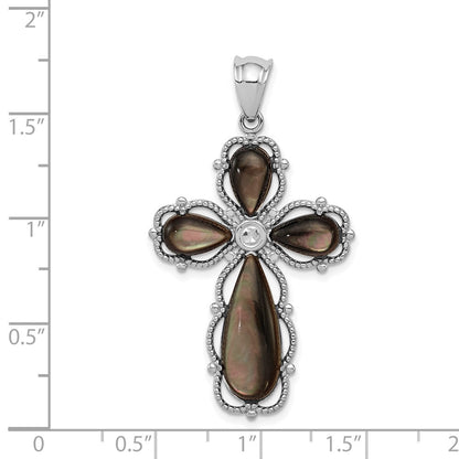 Sterlingsilber Rhodiniert Schwarz Perlmutt Kreuz Anhänger