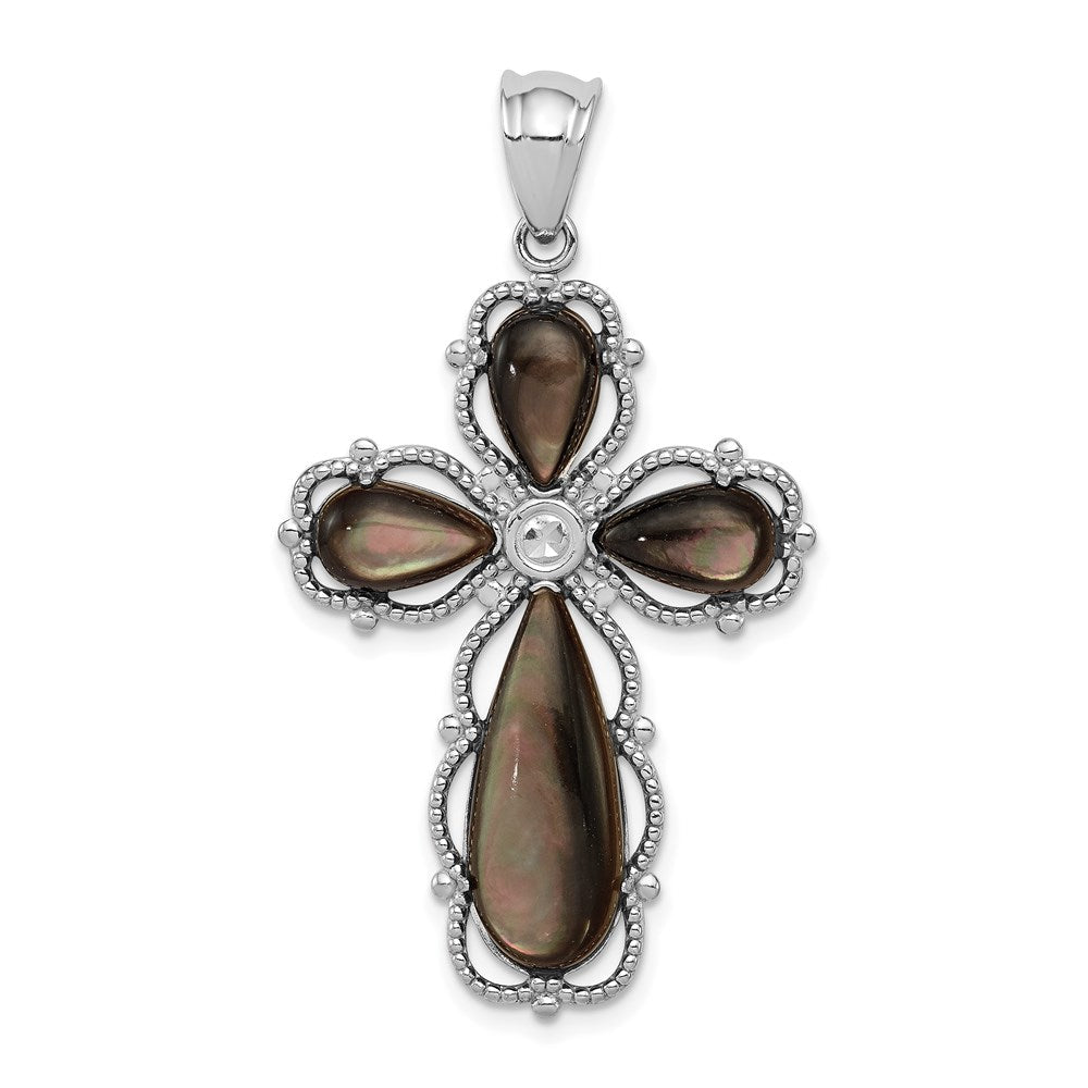 Sterlingsilber Rhodiniert Schwarz Perlmutt Kreuz Anhänger
