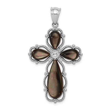 Sterlingsilber Rhodiniert Schwarz Perlmutt Kreuz Anhänger