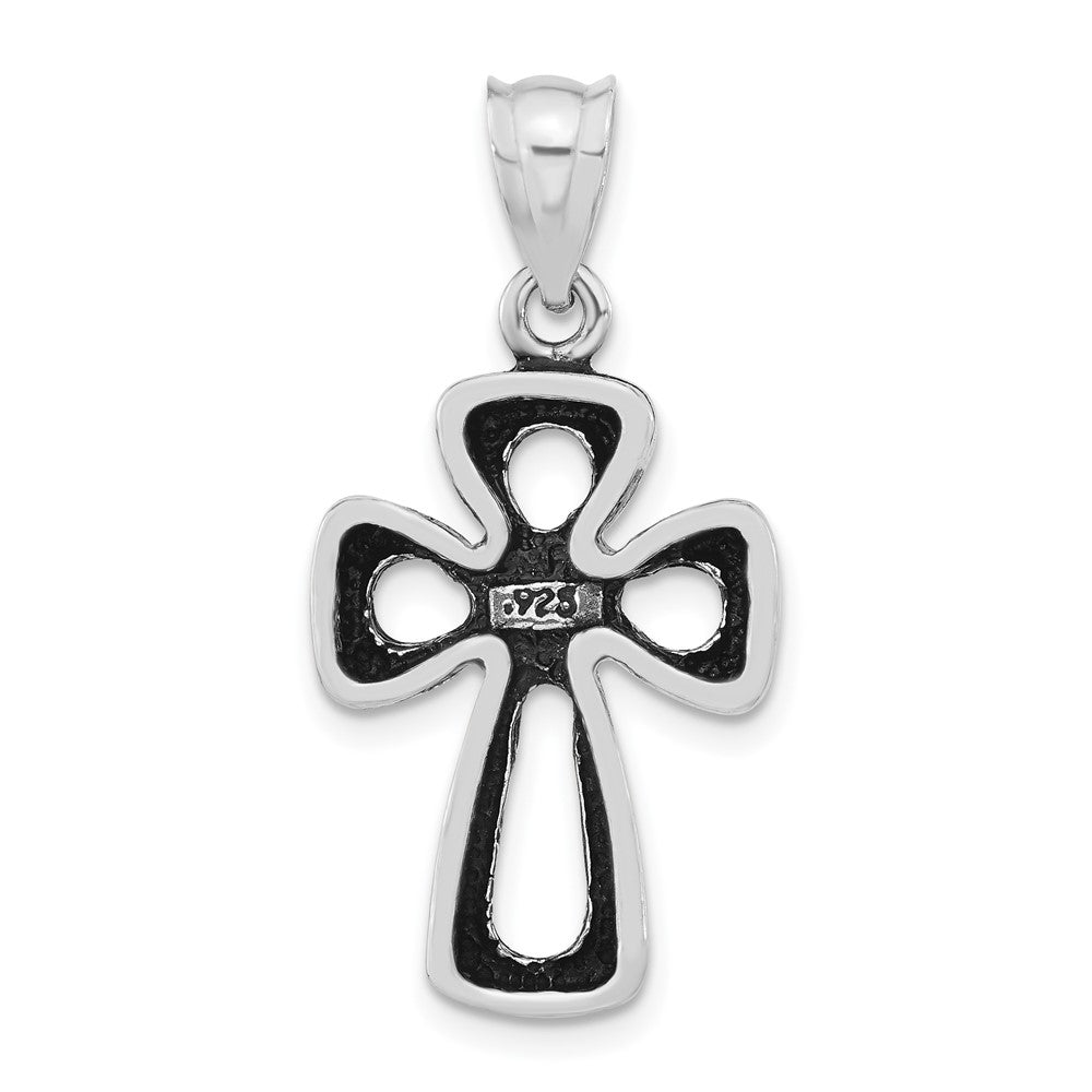 Sterlingsilber Poliert & Antikisiert Rot Glas Offen Kreuz Anhänger