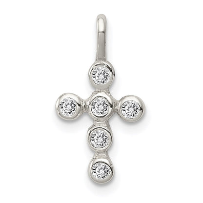 Sterlingsilber Poliert Kreuz Zirkonia Charm