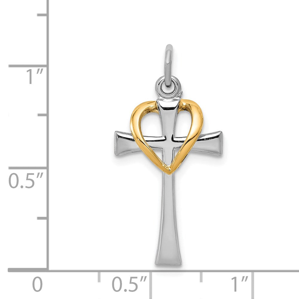 Sterlingsilber Rhodiniert & Goldfarben Poliert Kreuz mit Herz Anhänger