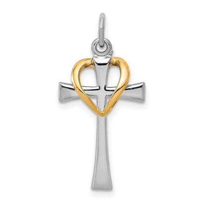 Sterlingsilber Rhodiniert & Goldfarben Poliert Kreuz mit Herz Anhänger