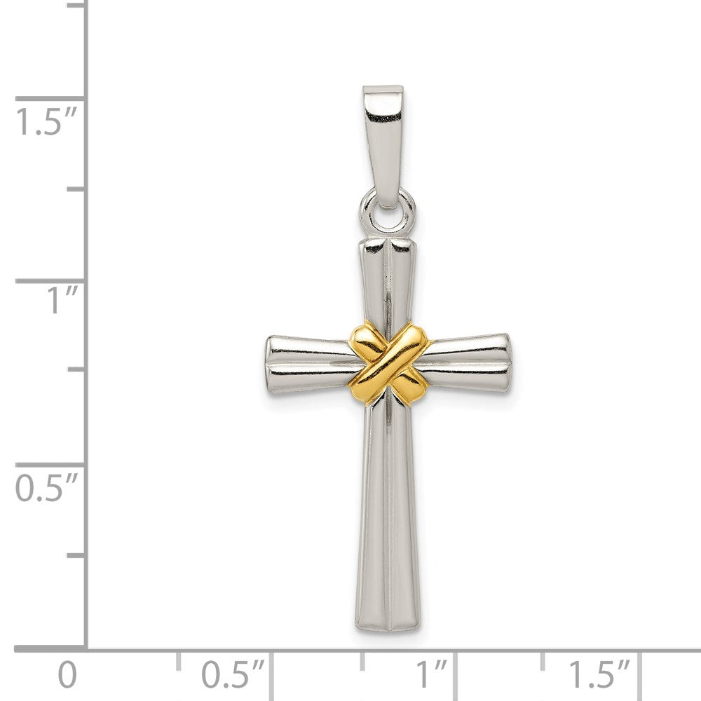 Sterlingsilber & Goldfarben Poliert Lateinisch Kreuz Anhänger