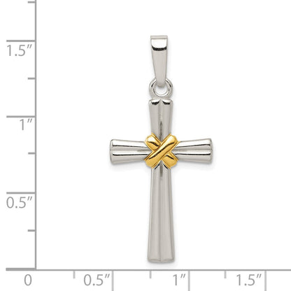 Sterlingsilber & Goldfarben Poliert Lateinisch Kreuz Anhänger