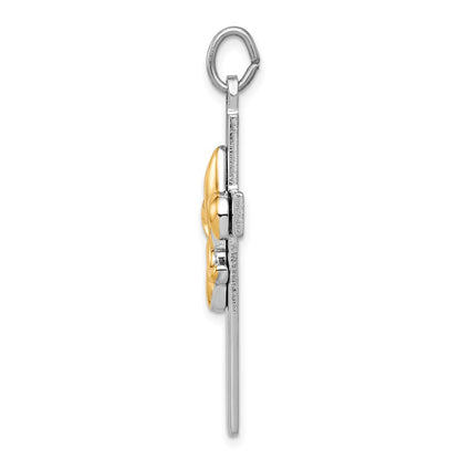 Sterlingsilber Rhodiniert & Goldfarben Fleur De Lis Kreuz Anhänger