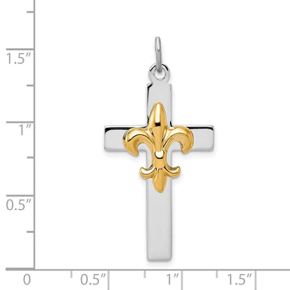 Sterlingsilber Rhodiniert & Goldfarben Fleur De Lis Kreuz Anhänger