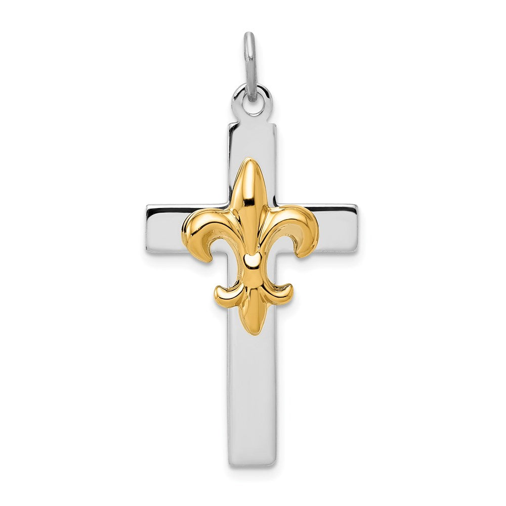 Sterlingsilber Rhodiniert & Goldfarben Fleur De Lis Kreuz Anhänger